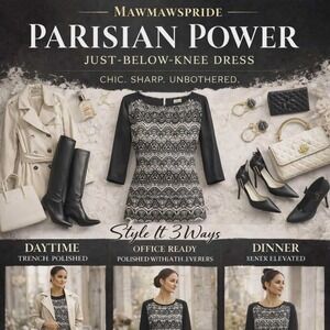 BLACK CHIC Mossimo Women Lace Print Sheath Dress Long Sleeve Parisian‎ Power M